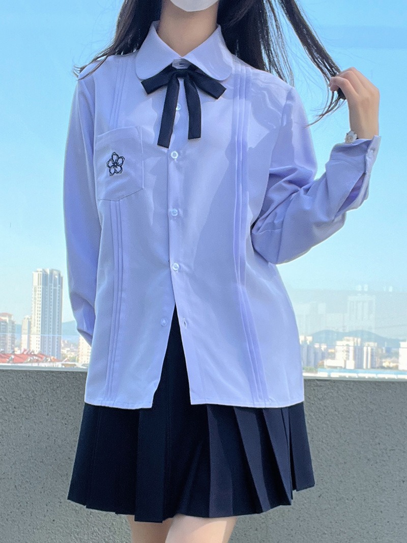 jk uniform College Style Autumn Thailand Thai style long sleeve organ pleated New Design light purple basic shirt