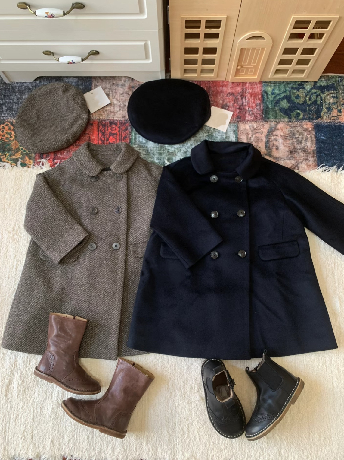 (in Stock) Classic Children's Double-Breasted Wool Coat, Jacket, Trousers, Dress