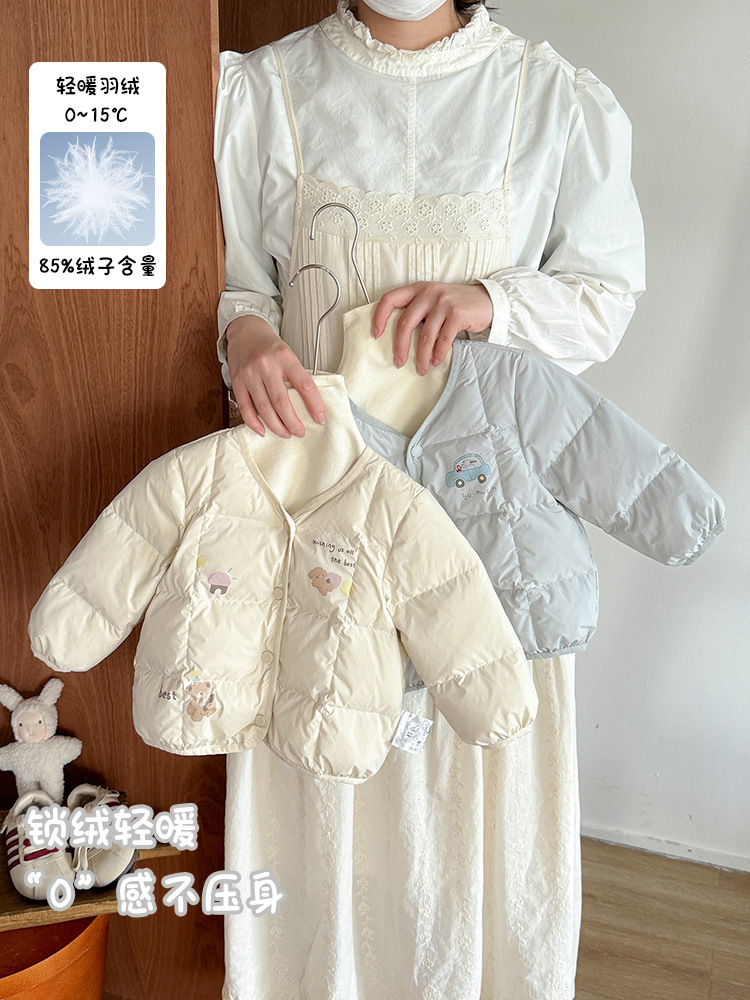 Baby Boy's Lightweight down Jacket, New Autumn and Winter Style, Infant 90% down Outerwear, Boys' White Duck down Jacket, Class a
