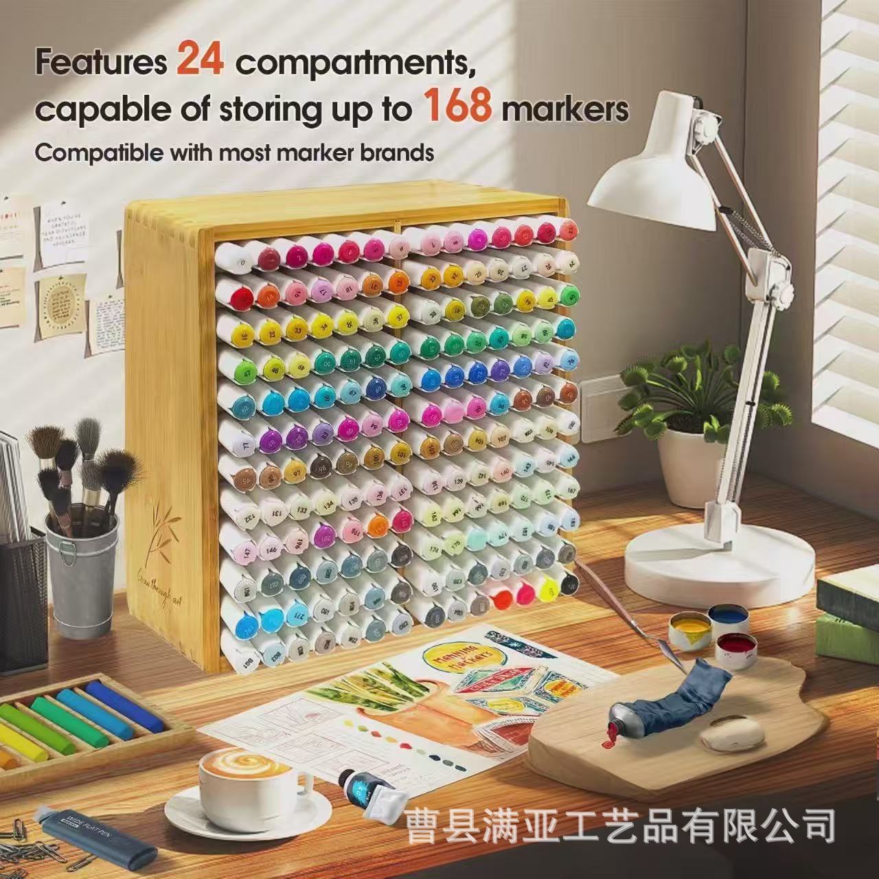 Коробка для хранения акварельных ручек из бамбука для рабочего стола, подставка для ручек, стойка для хранения детских масляных красок и кистей, многоуровневая деревянная рамка