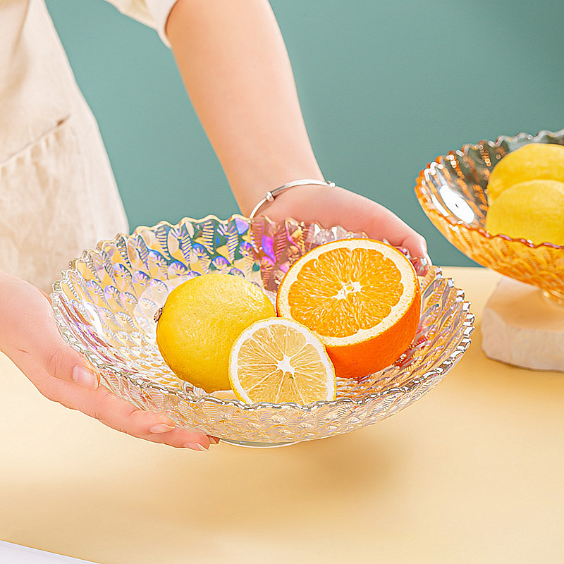 Creative Colorful Peacock Glass Fruit Plate Home Living Room Large Coffee Table Snacks Melon Seed Plate Festival Gift