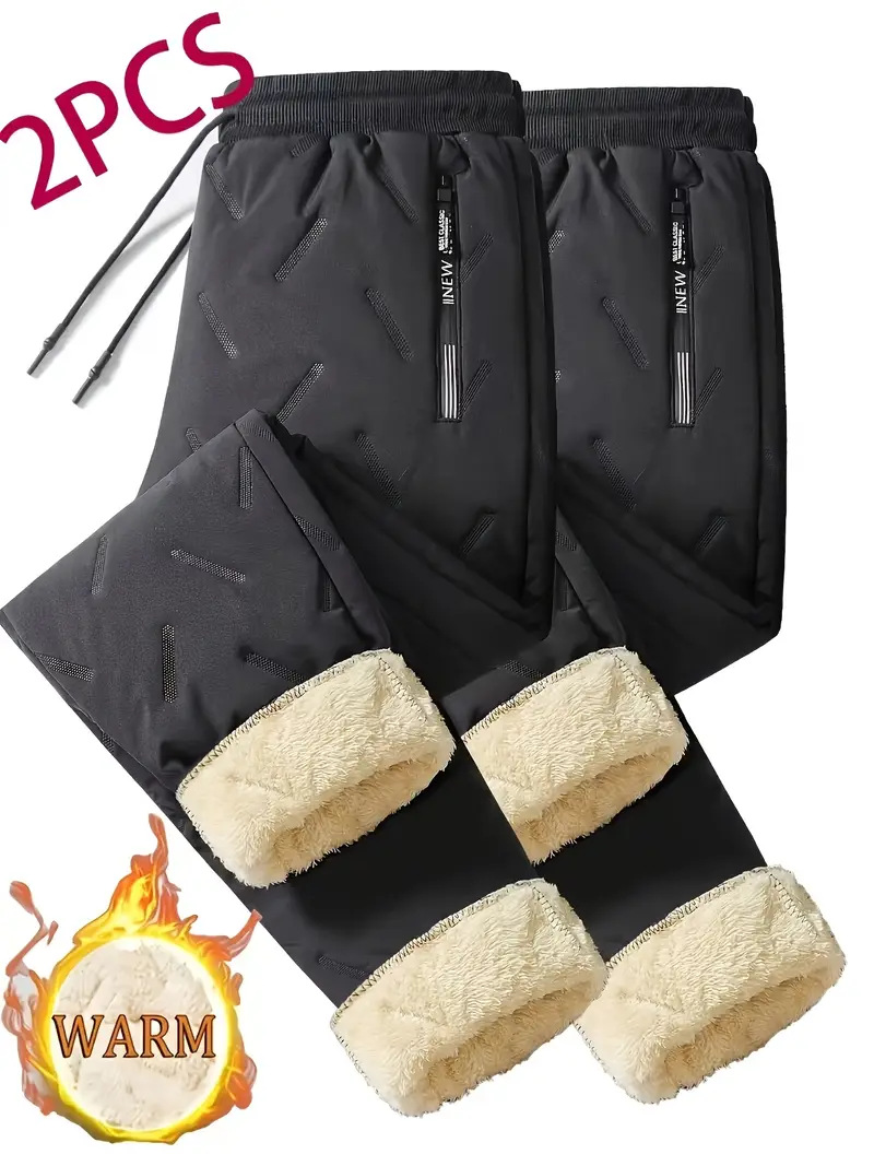 European Size Men's Extreme Cold Protection Thermal Pants - Thickened Lamb Fleece Lined Winter Trousers with Drawstring Waist Design,