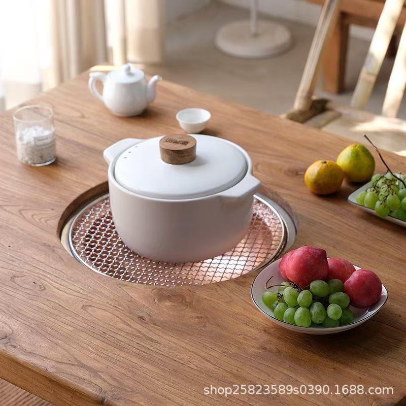 Old Elm Wood Small Round Table for Tea Brewing, Tea Table with Stove, Barbecue Hot Pot Table, Solid Wood Tea Table, Natural Wood Balcony Table, Fire Table