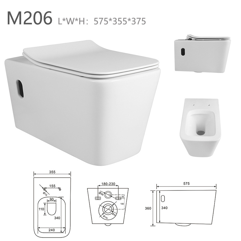 Factory Direct Sales Ceramic Toilet Standard Wall-Mounted Toilet Wall-Mounted Toilet American Wall-Mounted Toilet M207