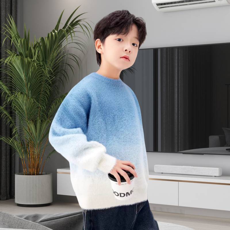 Boys' mink velvet padded sweater 2024 autumn and winter new children's gradient warm round neck bottoming sweater