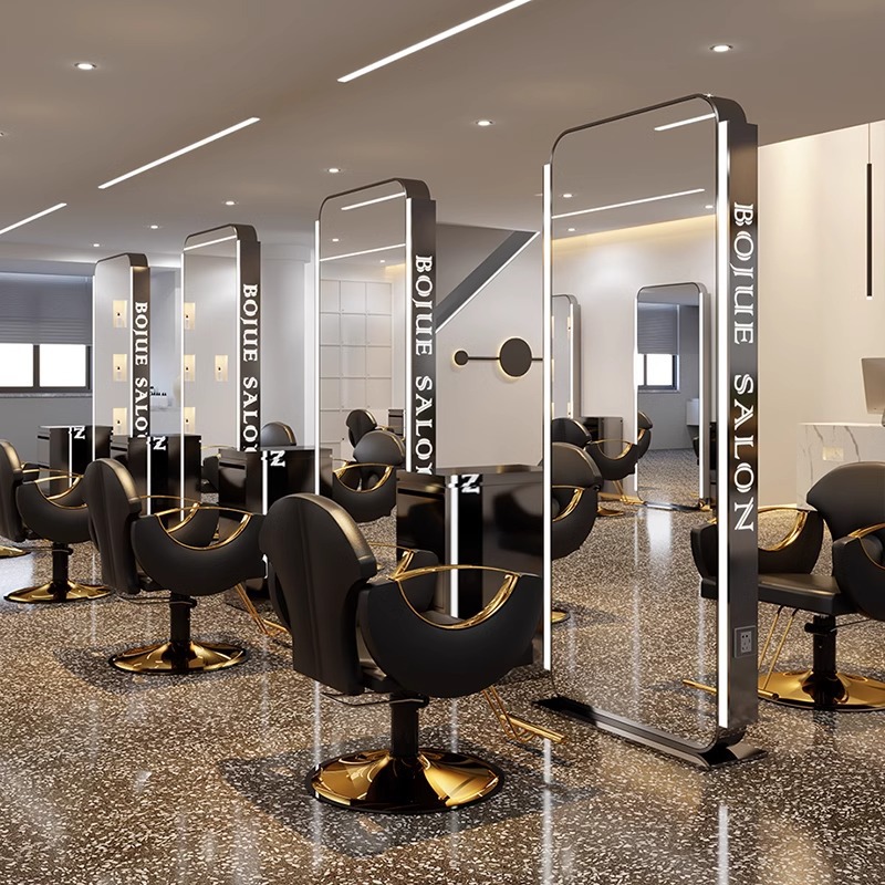 Trendy Hair Salon Floor Mirror Table for Hairdressing, Single or Double-Sided Haircut Mirror Table, High-End Full-Body Mirror for Hair Cutting, Perming, and Dyeing