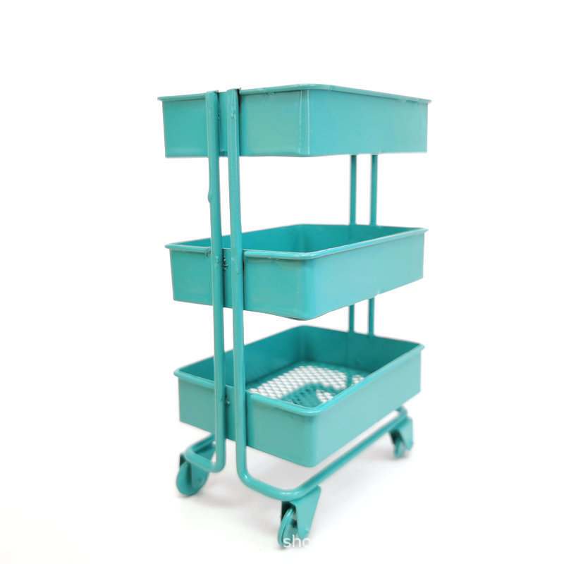 1:12dollhouse Doll House diy Mini Model Toy Micro Scene Three-layer Metal Storage Basket Can Be Pushed