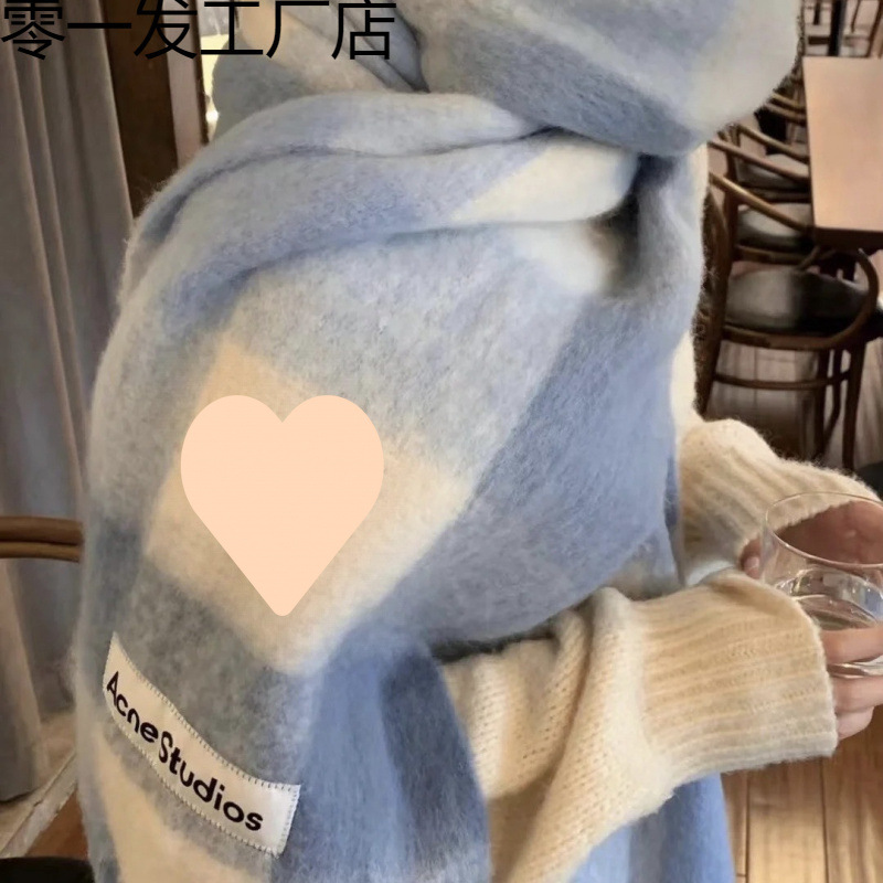 Новый осенне-зимний утолщенный теплый шарф в радужную клетку, европейский и американский стиль, петля пряжи, толстые кисточки, цветной шаль