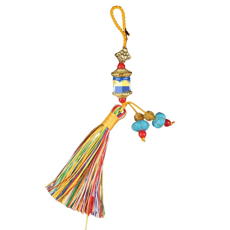Xizang-style six-character truth ten-color painted small warring tube color tassel car mobile phone bag key chain decorative pendant