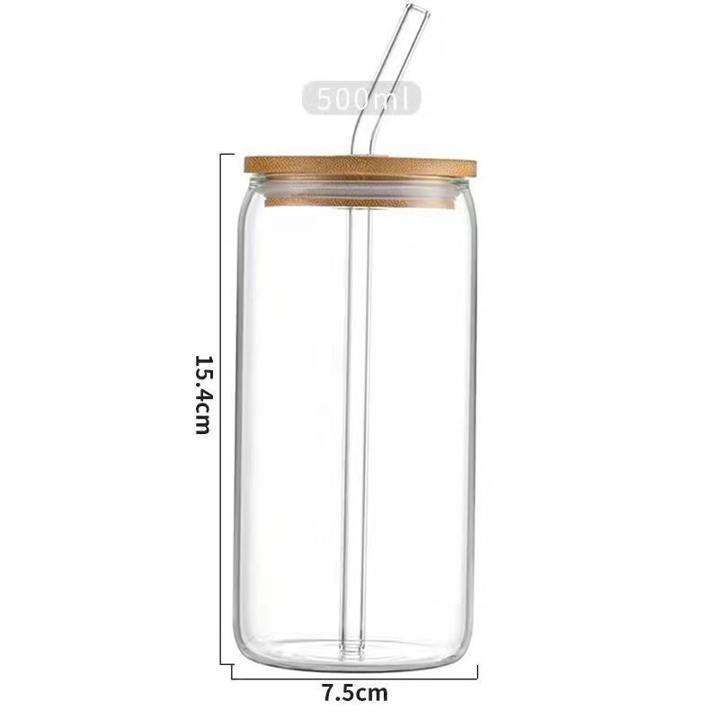 Cross-border 16oz Coke Cup Slip Cup Borosilicate Glass Cup Milk Tea Cup with Lid Juice Cup Coke Cup Set