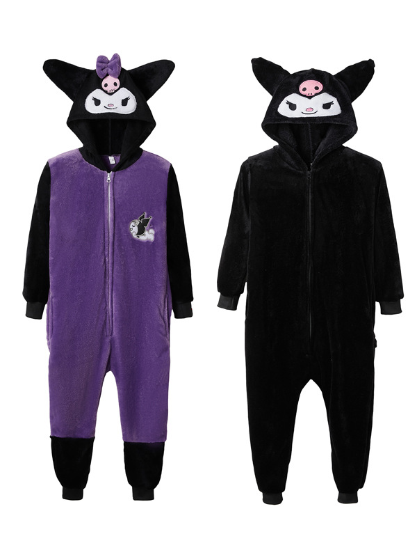 2025 new autumn and winter flannel anime with cat's claws black cat leopard print cat children's animal one-part pajamas home clothes