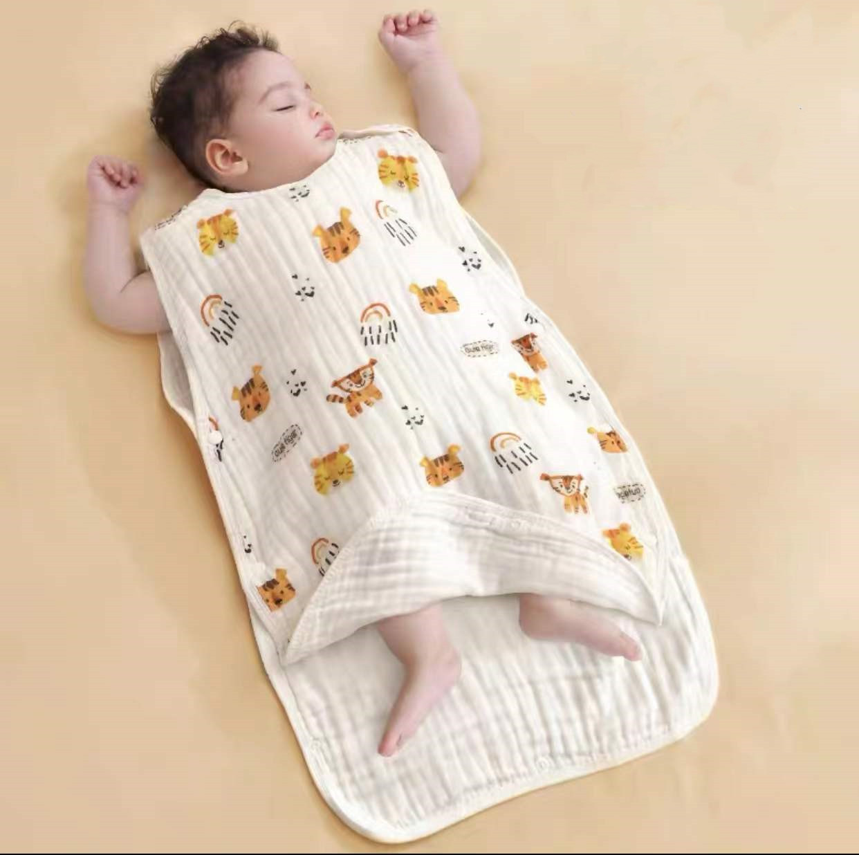 Newborn Gauze Sleeping Bag Spring and Summer Thin Two-Piece Vest Anti-Kick Quilt Four-Six Layers Infant Cotton Gauze
