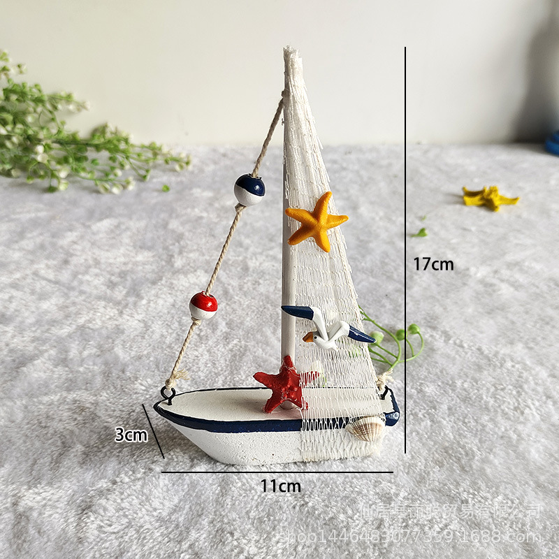 New Mediterranean home accessories blue and white shell sailboat handicraft gifts smooth boat