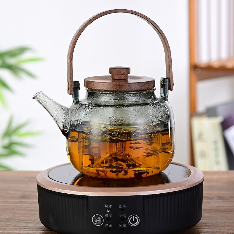 High-Temperature Resistant Glass Electric Ceramic Stove Kettle for Home Use, Health-Preserving Tea Brewing Set with Handle, Tea Steamer
