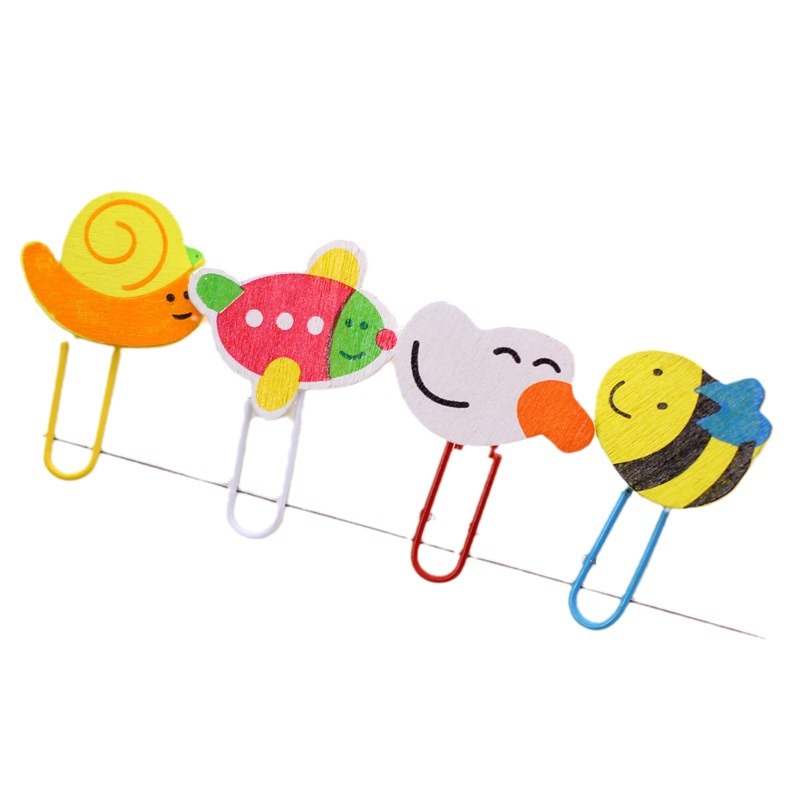 Creative cartoon wooden paper clip painted cute animal notebook bookmark office stationery school supplies wholesale