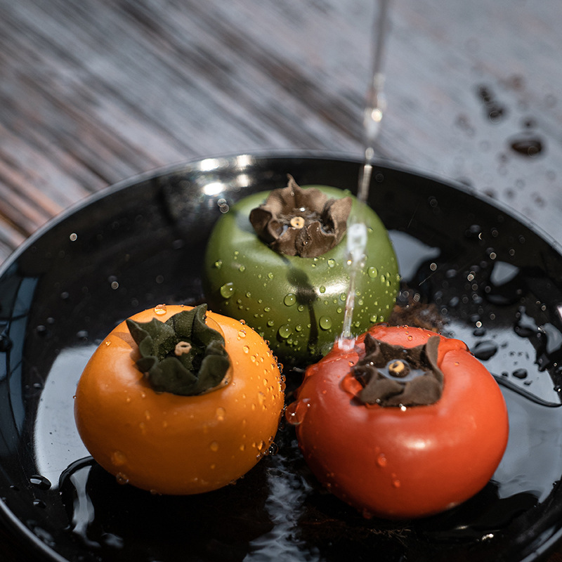Yixing Zisha Tea Pet Persimmon Ornaments Tea Play Can Raise Sculpture Tea Set Accessories Manual Color Change Everything Good for Wholesale