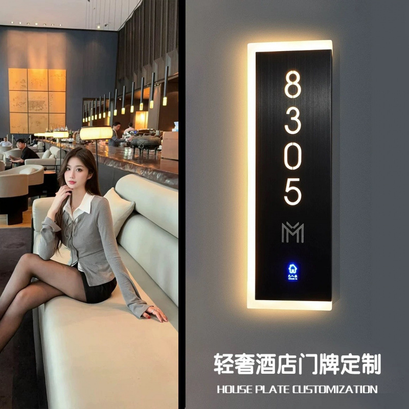 Hotel Door Sign Smart with Doorbell Stainless Steel Room Hotel Apartment Touch Luminous Led Door Sign Digital Number
