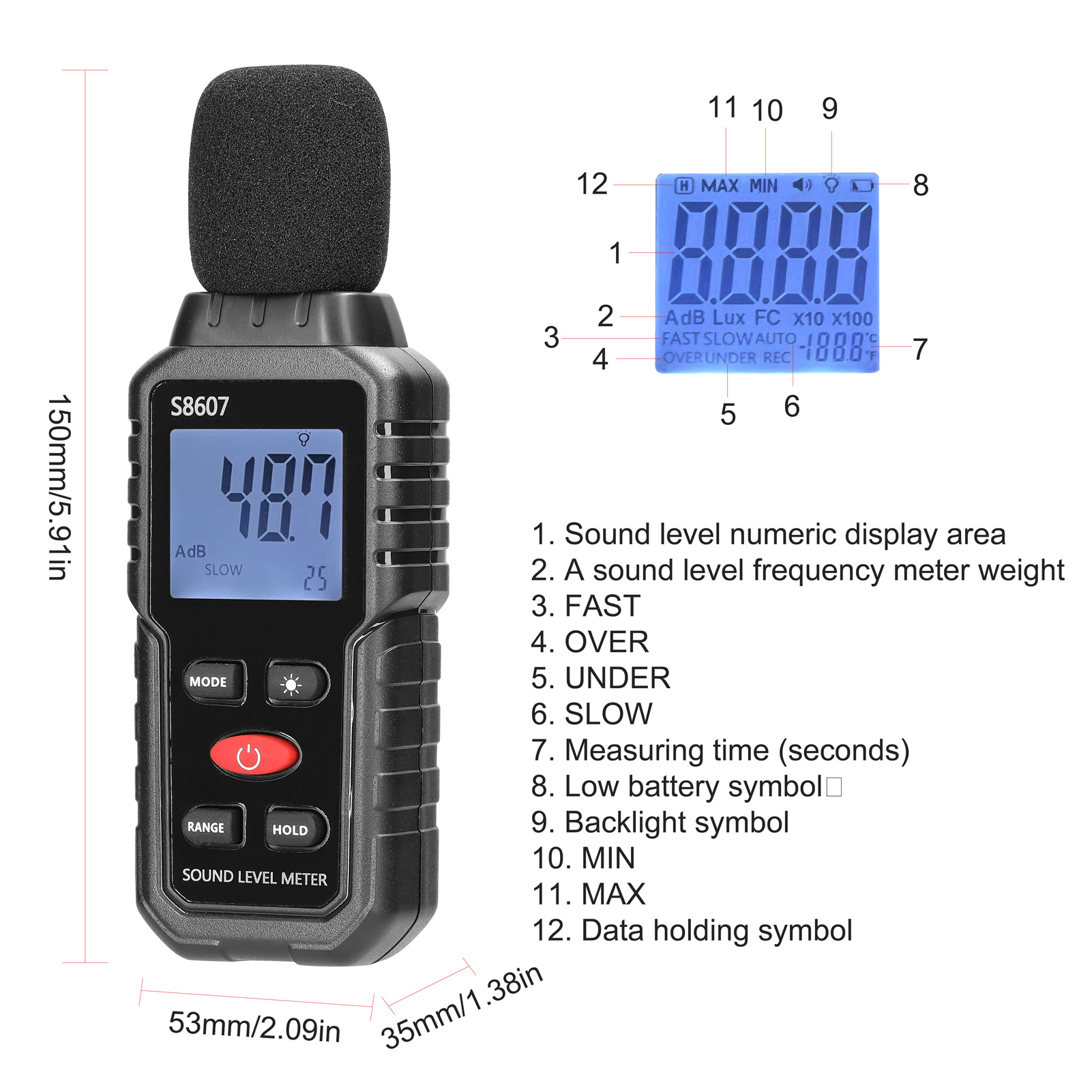 S8607 Digital Noise Meter Cross-border Explosion Decibel Meter