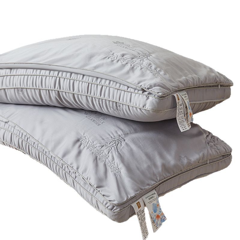 Class A Silk Pillow Embroidered Tussah Silk Three-dimensional Pillow Core Soft Rebound No Collapse Household Feather Silk Cotton Pillow Sleeping Pillow