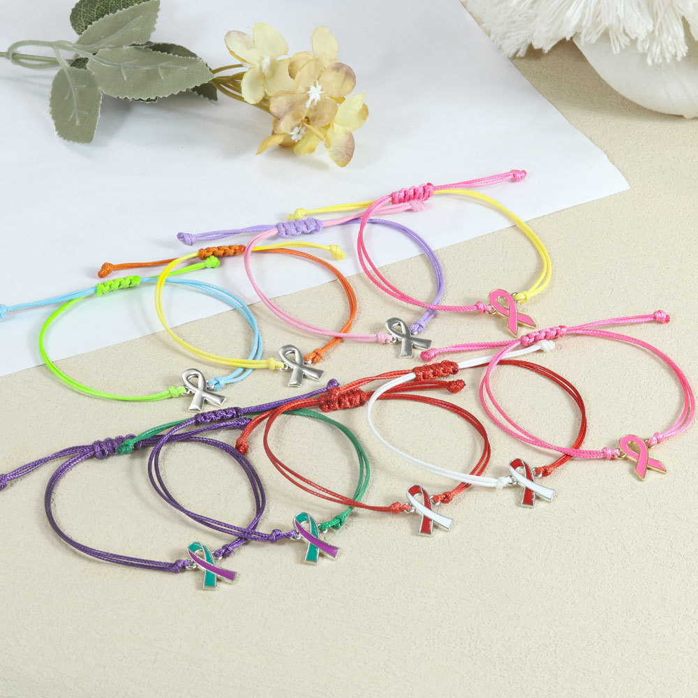 Cross-Border New Care for Women's Health Jewelry Pink Ribbon Bracelet Breast Care Day Pullable Bracelet Holiday Gift