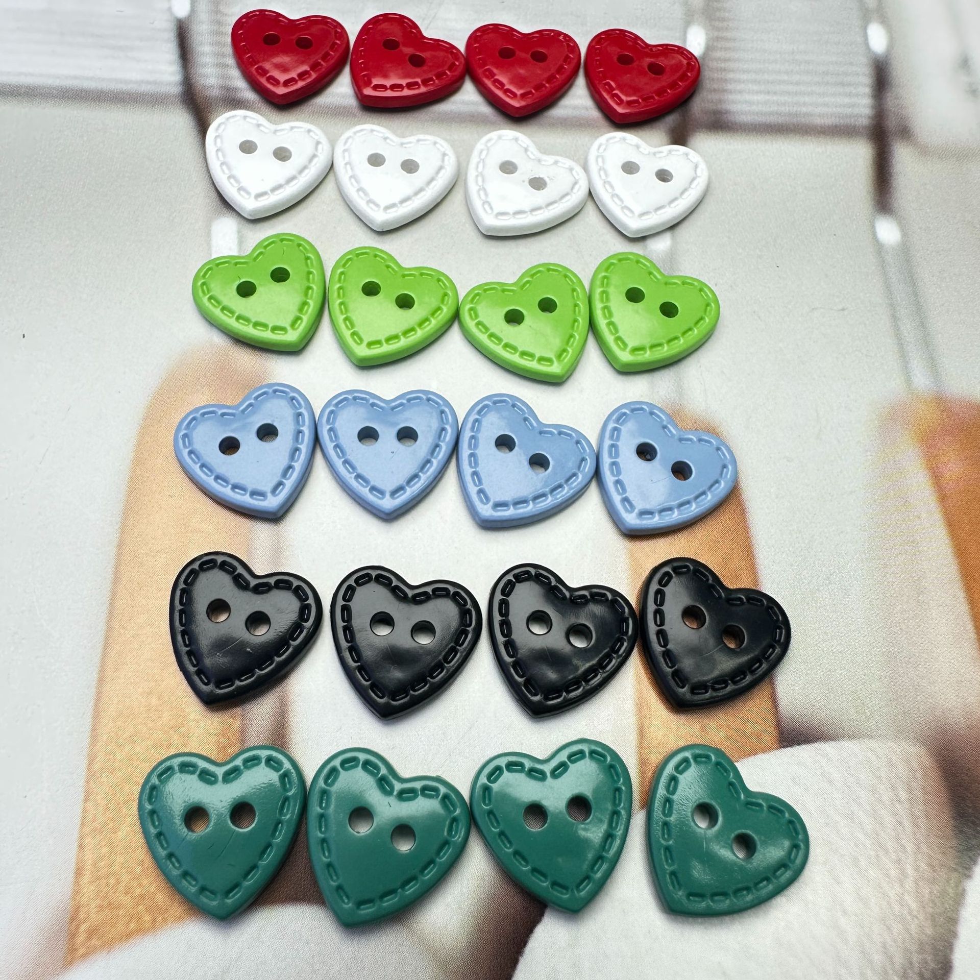 Colorful Heart-Shaped Threaded Double-Eye Button Sweater Jacket with Hand-Sewn Decorative Buttons Cardigan Dress Children's DIY Craft