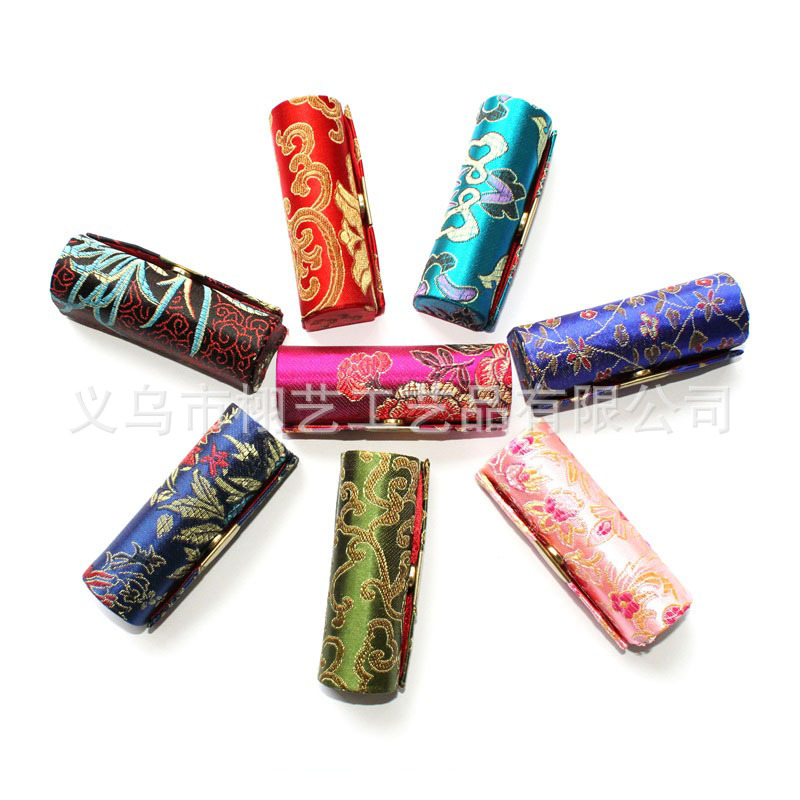 Brocade Single Lipstick Box Silk Mirror Cosmetic Box Craft Gift Brocade Lip Color Box Wholesale Red Cherry Lipstick