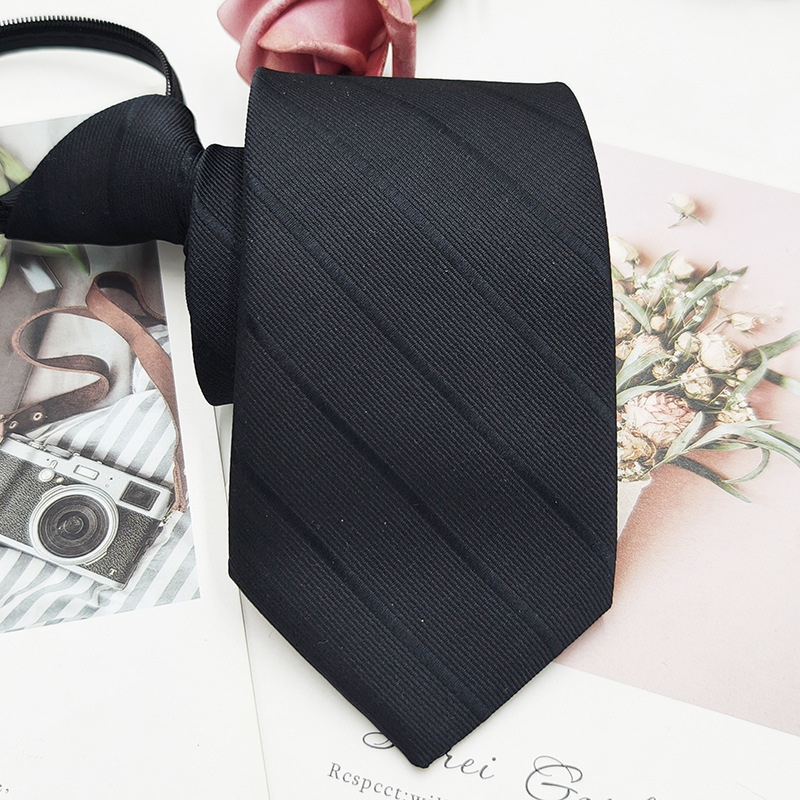 Factory In-Stock Zipper Tie Men's Formal Business 8cm Lazy Tie Red Black Striped Workplace Striped Tie