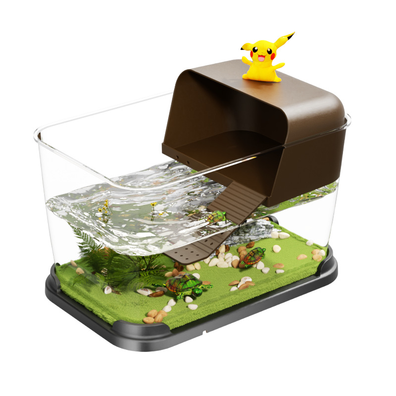 Turtle Aquarium for Raising Turtles, Luxurious Large Villa for Home Use, Brazilian Turtle Ecological Landscaping with Basking Platform