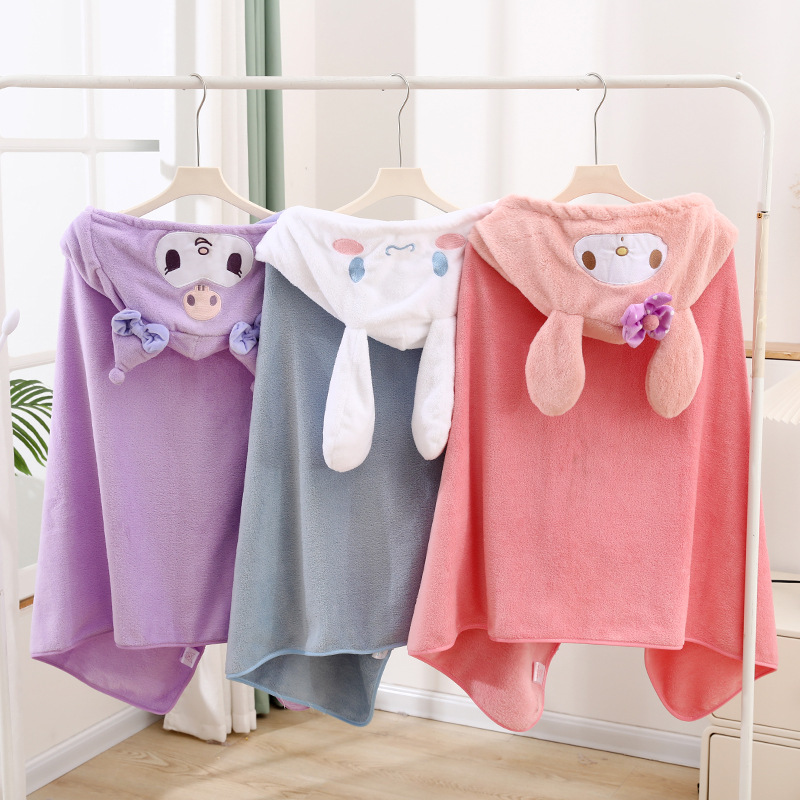 Cartoon Children's Wearing Bathrobe Baby Baby's Cloak Poncho Absorbent Soft Coral Fleece Hooded Children's Bath Towel
