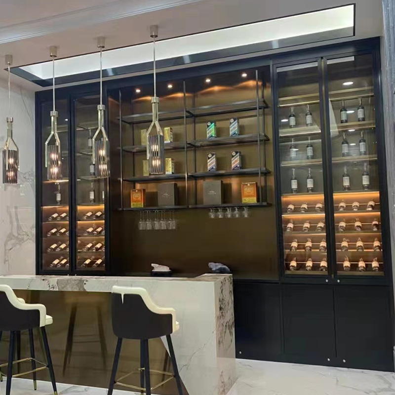 Four Seasons Constant Temperature and Humidity Stainless Steel Wine Cabinet Embedded Wine Cellar Display Cabinet Light Luxury Wall Floor Metal Red Wine Cabinet