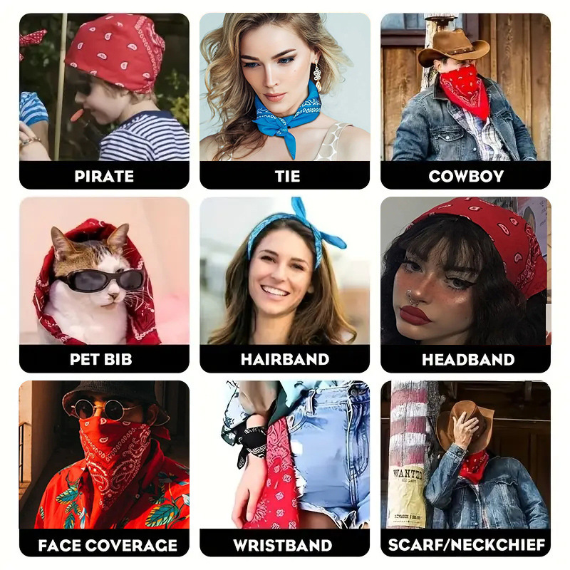 American Retro Polyester Cashew Flower Square Scarf Outdoor Hip-Hop Street Dance Bandana Multi-Functional Magic Headscarf