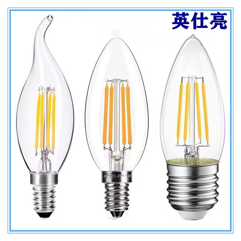 Светодиодная лампочка с имитацией вольфрамовой нити Эдисона, острое стекло, пузырьковая форма, 360 градусов света, 2W 4W 6W E14 E27