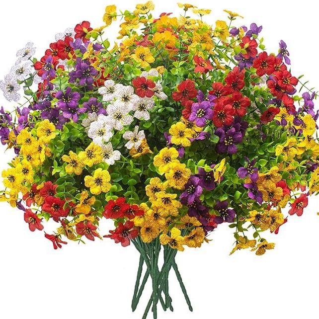 Cross-border Amazon Artificial Flower Fake Flower 7 Forks Eucalyptus Violet Small Bundle Green Plant Plastic Flower Home Courtyard