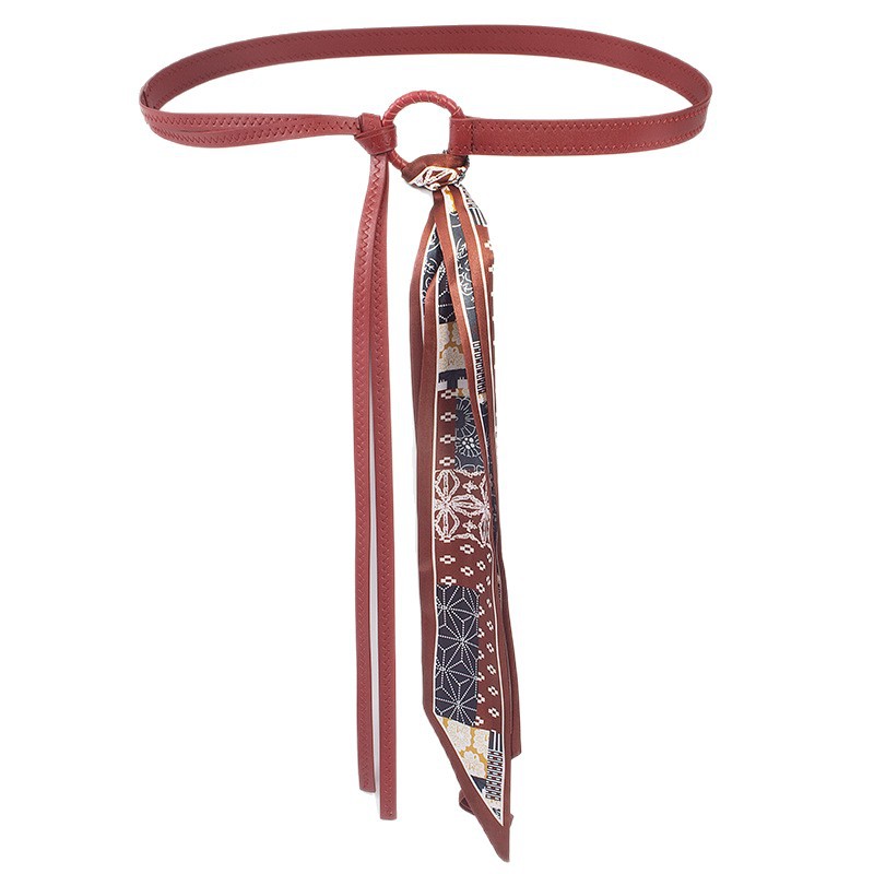 French Retro Red Silk Scarf Belt Women's Accessories Belt Hip-Hop Decoration with Jeans Skirt Belt Internet Celebrity Hot Style