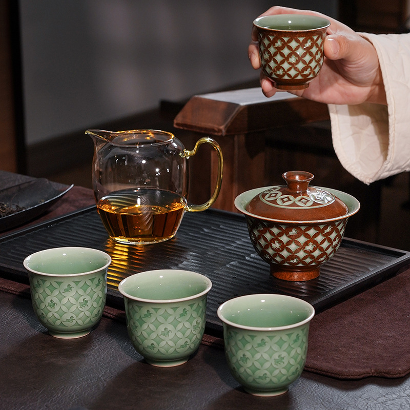 Чайный набор с медной монетой "Лошадь приносит богатство" высококлассный чайник и чашки для путешествий сувенир 2026