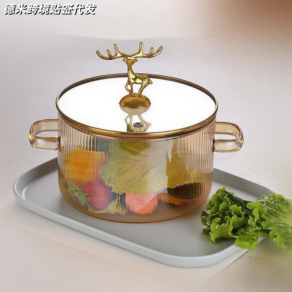 Стеклянная кастрюля, высокоборо-силикатная прозрачная стеклянная кастрюля для здоровья, жаропрочная кастрюля для супа, кастрюля для лапши с двумя ручками, молочная кастрюля