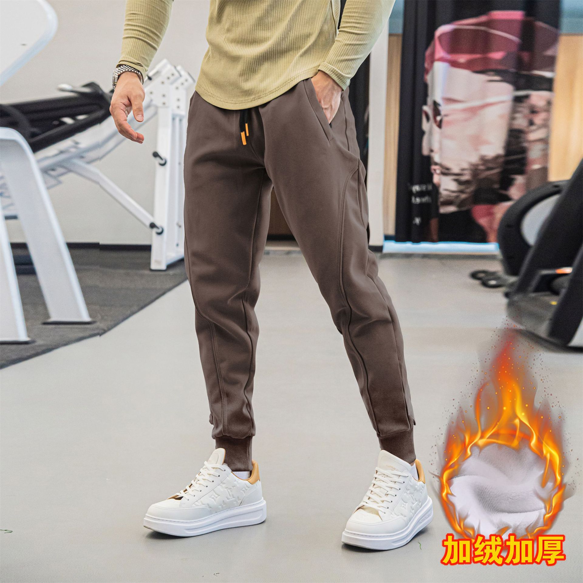 2023 Новые Зимние Узкие Леггинсы Спортивные Брюки Мужские Бархатные Повседневные Брюки для Уличной Носки Модный Бренд Спорта для Теплотехники