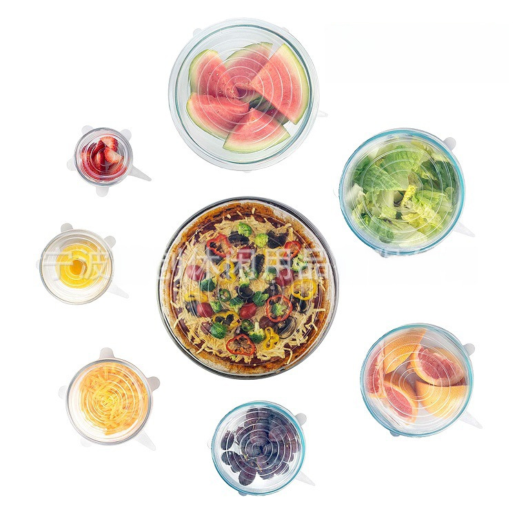 Kitchen Foldableable Stretch Sealing Plastic Wrap Silicone Fresh-Keeping Cover 6-Piece Set 7-Piece Set 8-Piece Set in Stock