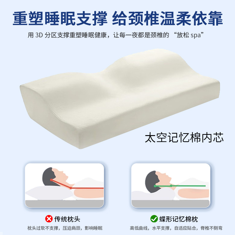 Neck Protection Pillow Cross-Border Butterfly-Shaped Memory Foam Slow Rebound Sleep Memory Pillow High and Low Pillow Core Space