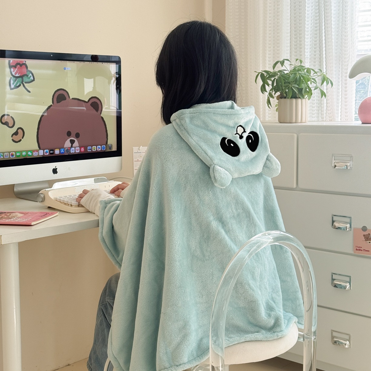 Плед с капюшоном Панда и Медведь, плед для обеденного перерыва, капюшон, плед для офиса, класса, студента