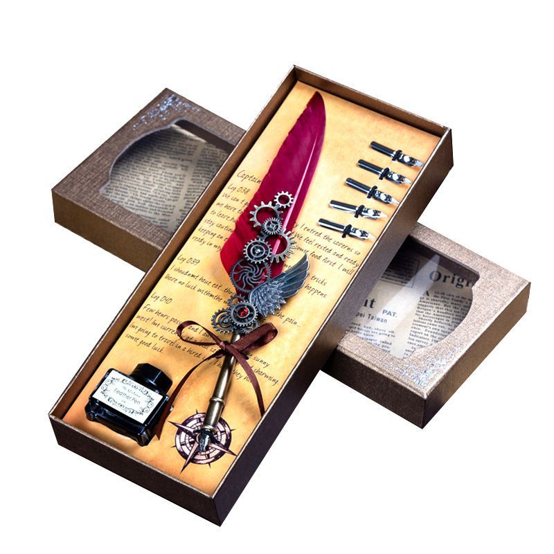 Blue Peacock Mechanical Punk Style Harry Potter Wings Fountain Pen Dip Pen Gift Pen Feather Pen Stationery Set