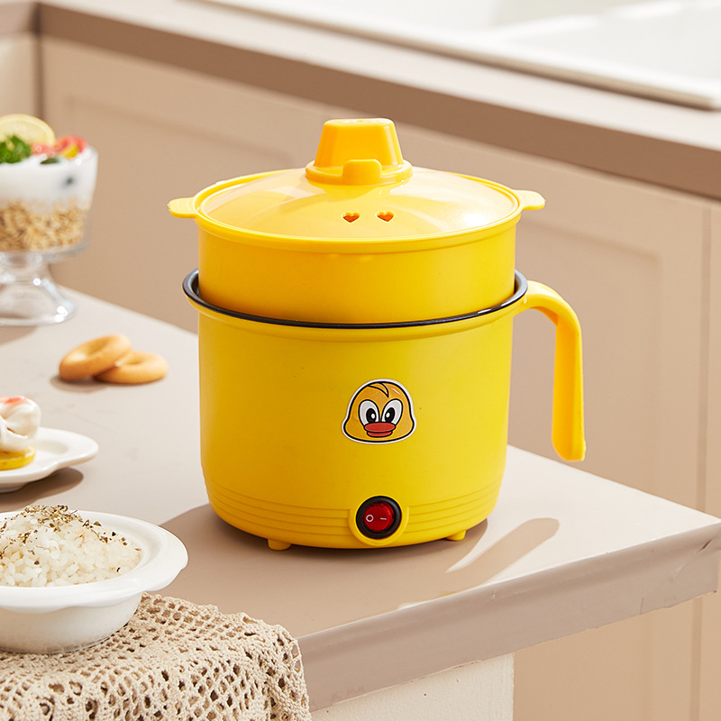 Multi-functional mini single handle stainless steel electric hot pot dormitory portable household wholesale noodle pot small yellow duck electric cooker