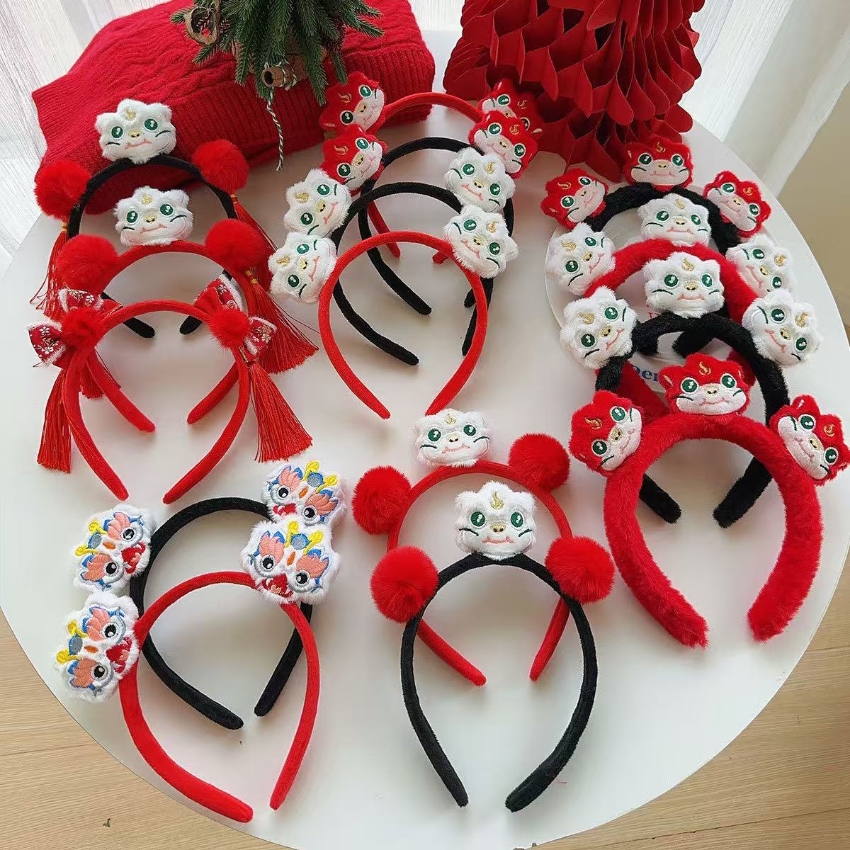 Красный головной убор на Новый год, ободок в китайском стиле для девочек
