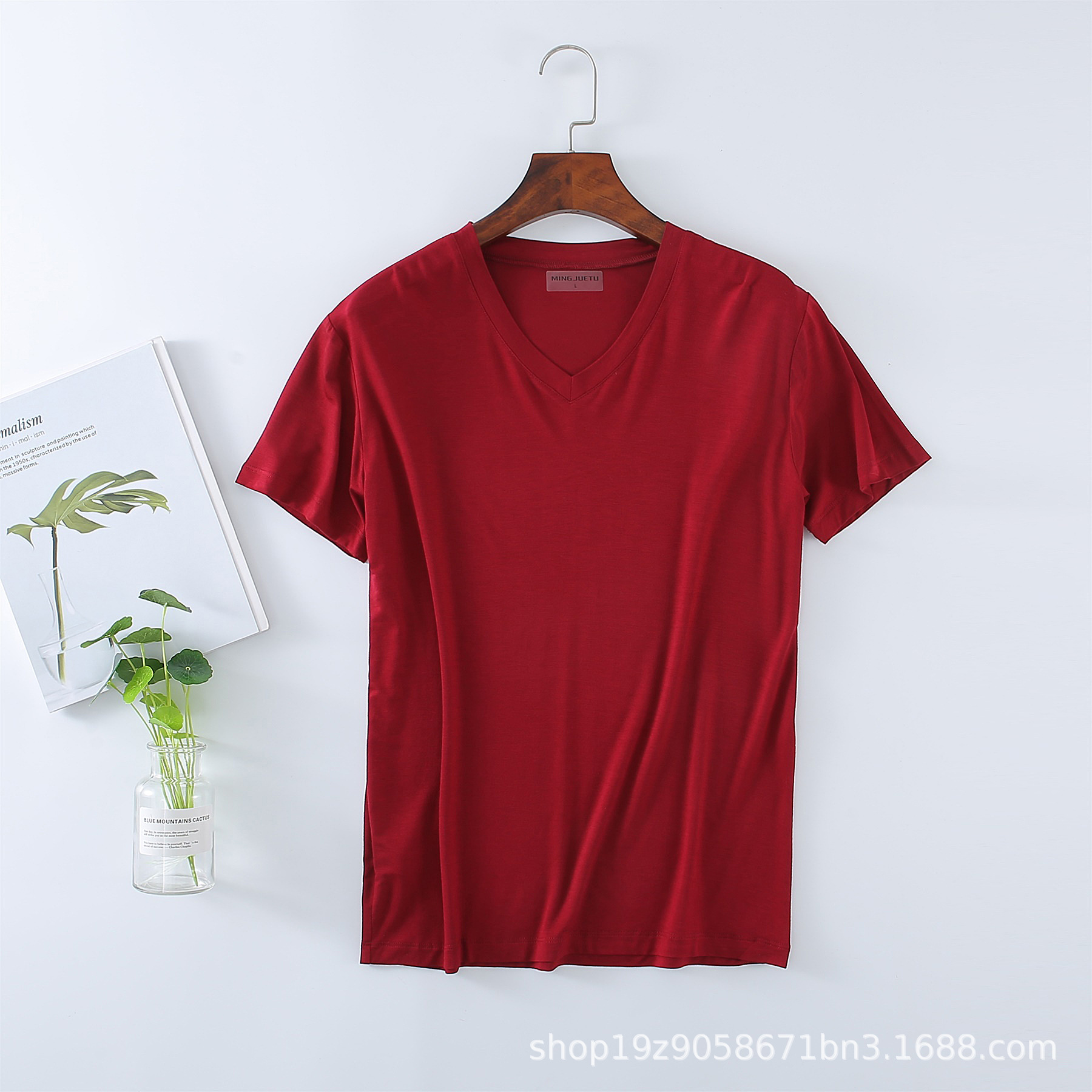 Men's Summer Modal Short-Sleeve V-Neck Thin T-Shirt for Middle-Aged and Elderly, High Elasticity, Plus Size, Wholesale Available