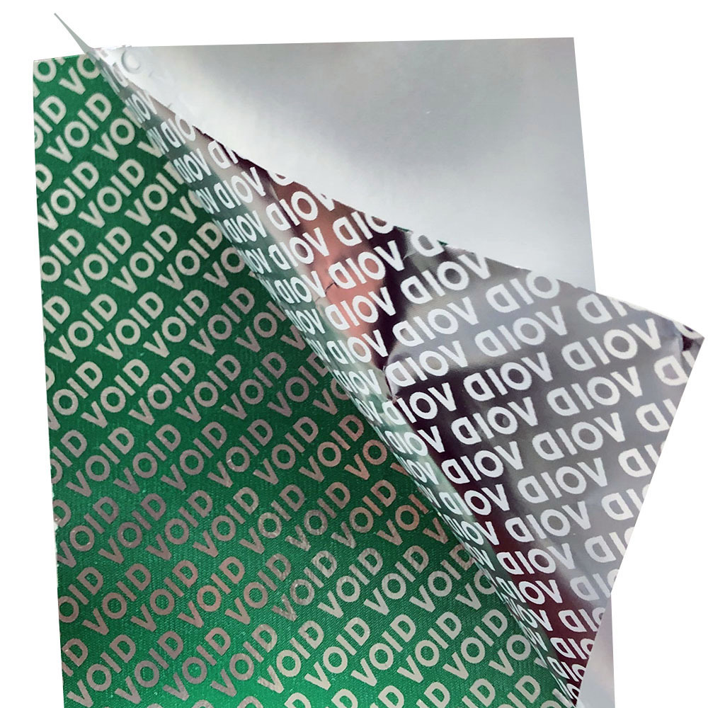 Разрывная наклейка с защитой от подделок, зеленый фон, серебряная наклейка VOID, зеленая серебряная бумага