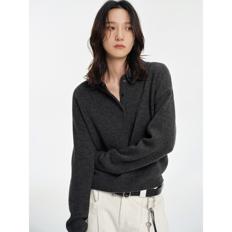 Слоистый винтажный универсальный пуловер с воротником-поло