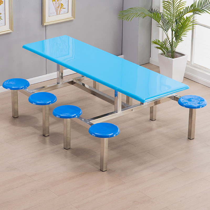 One-piece dining table fast food table and chair combination 4 artificial factory School student stainless steel canteen dining table and chair 8 people