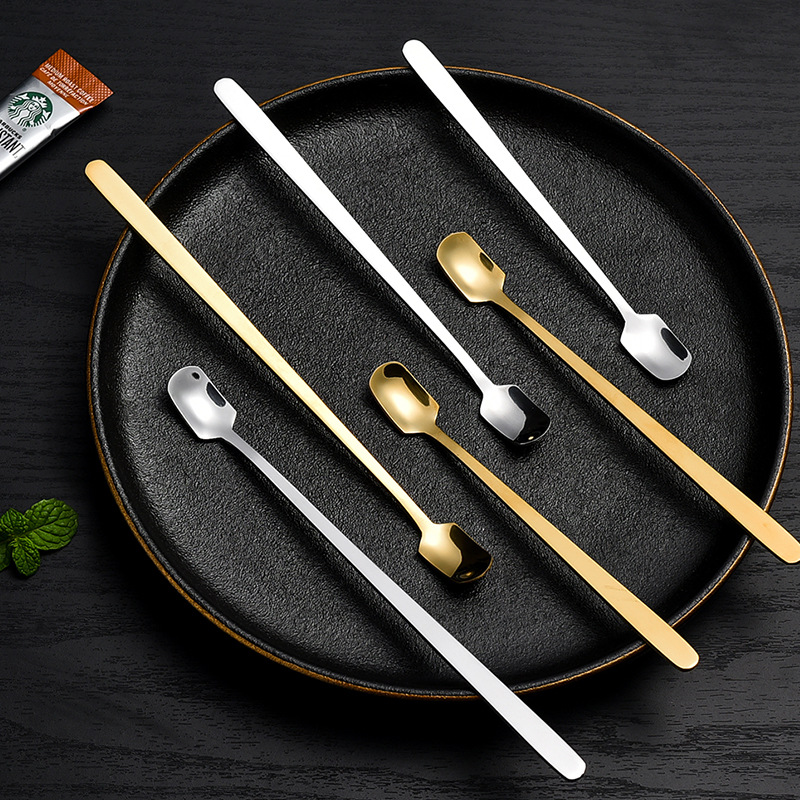 Cross-border stainless steel spoon square spoon coffee spoon creative long handle spoon gift spoon dessert spoon cup mixing spoon