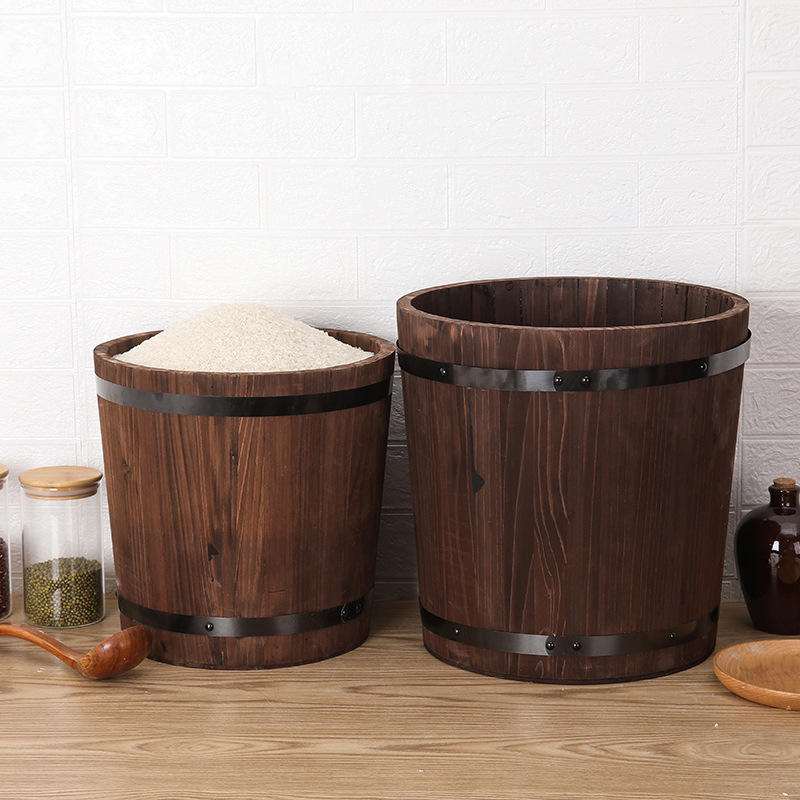 Деревянная бочка для риса Деревянный контейнер для зерна Хранение круп Бочка с герметичной крышкой