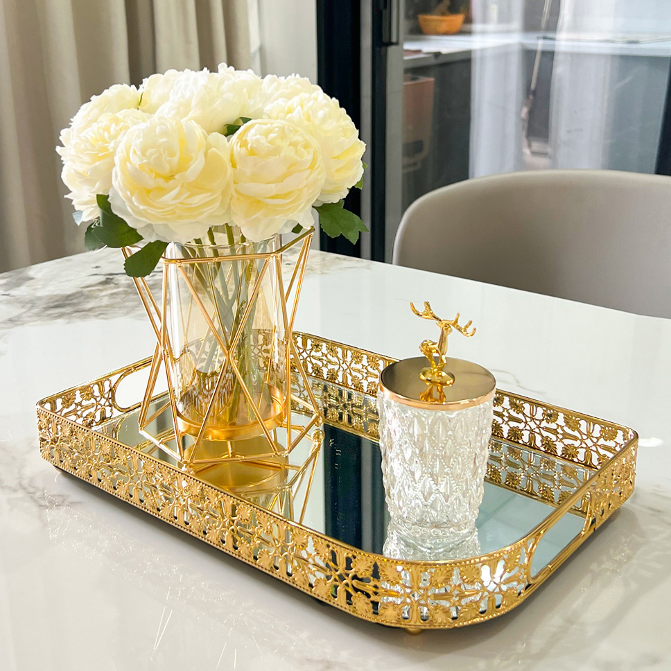 European Accessible Luxury Metal Glass Vase Floral Art Scandinavian Living Room Dining Table Dried Flower Flower Arrangement Wine Cabinet Decoration Ornaments